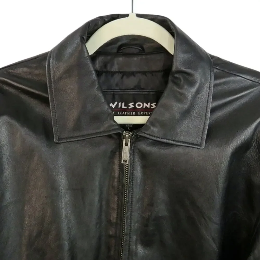 Vintage Wilson's Leather Men's Black Leather Jacket Large Biker Motorcycle